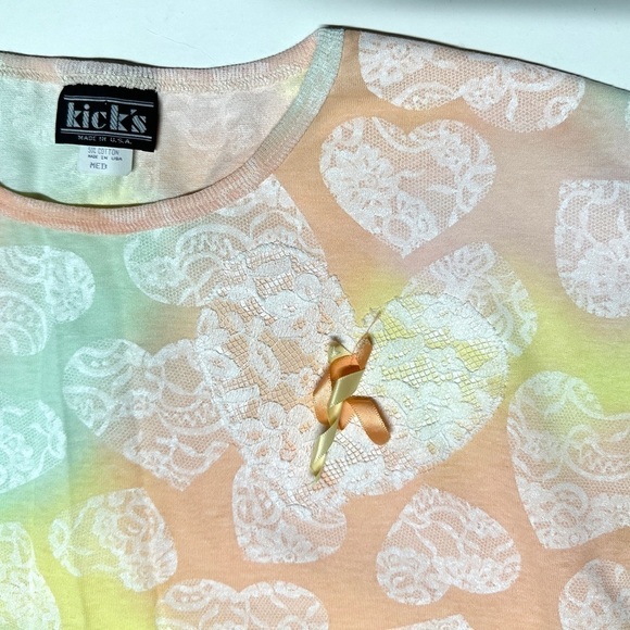 Vintage NWT Tee Shorts Set Pastel Watercolor Lace Hearts Cotton Blend USA Medium - Picture 4 of 15